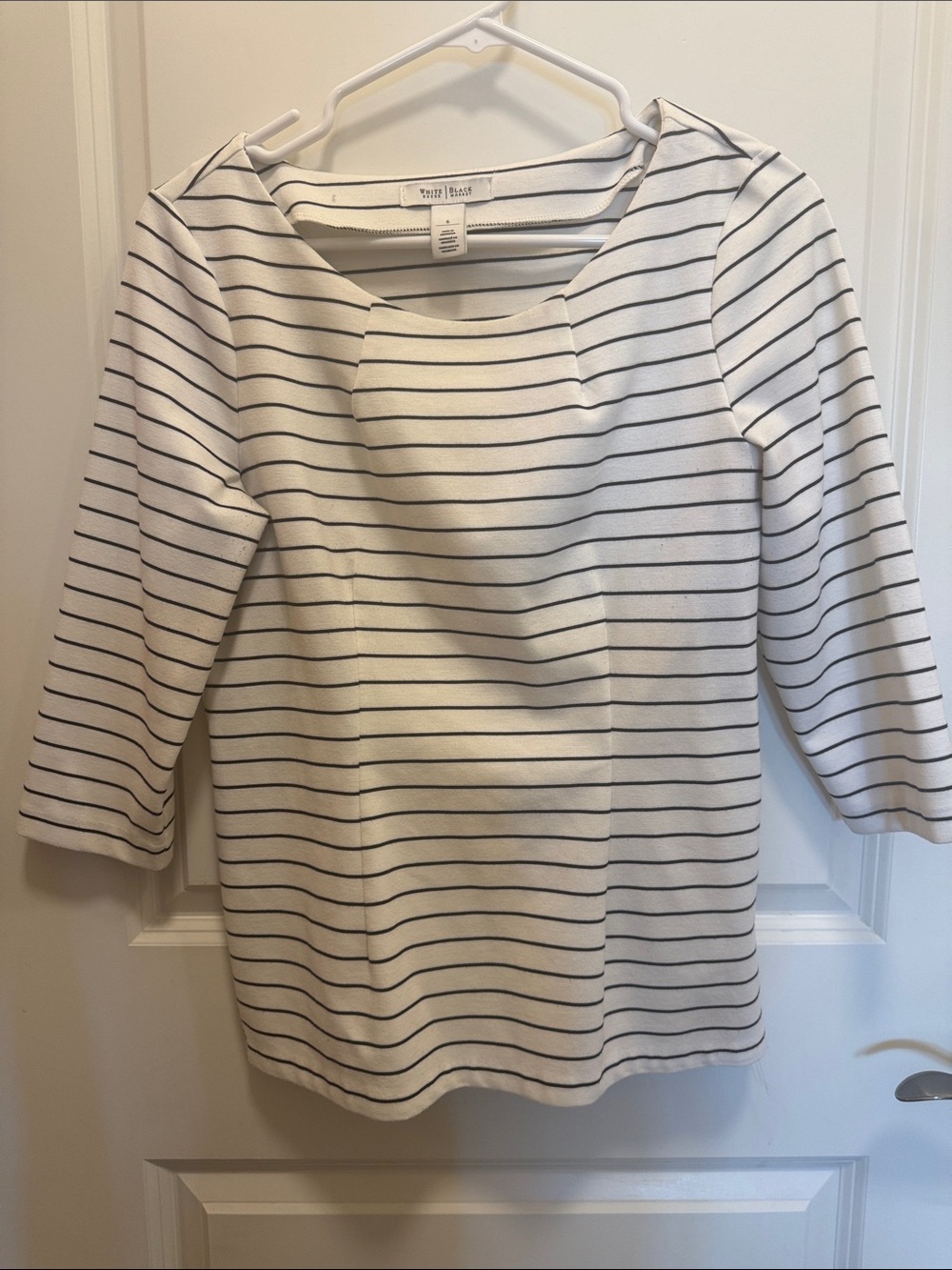 White House Black Market Black & White Striped Crewneck Top